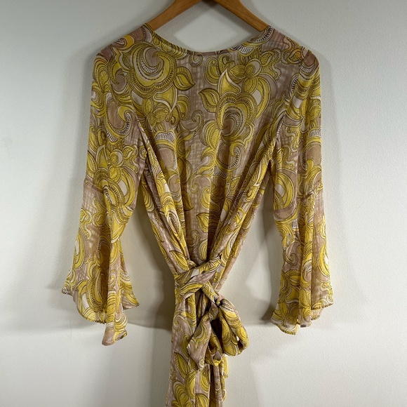 JULIE HARRAH Dress Yellow Floral Maxi Dress Tie Waist XS - Picture 9 of 12